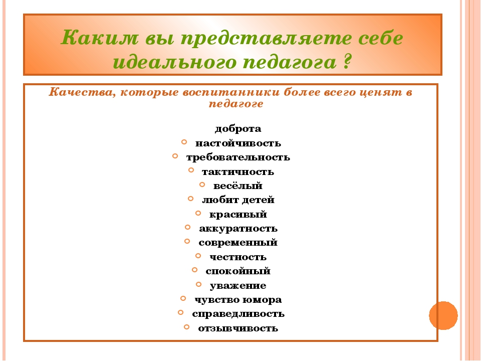 Каким вы представляете. Положительные качества педагога. Качества педагога список. Качества идеального педагога. Качества педагога учителя.