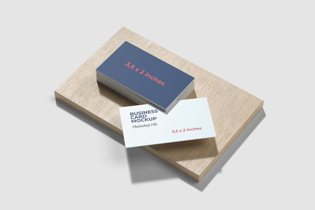 Wood Business Card Mockup. Мокап визитки на оранжевом фоне. Магнитные визитки